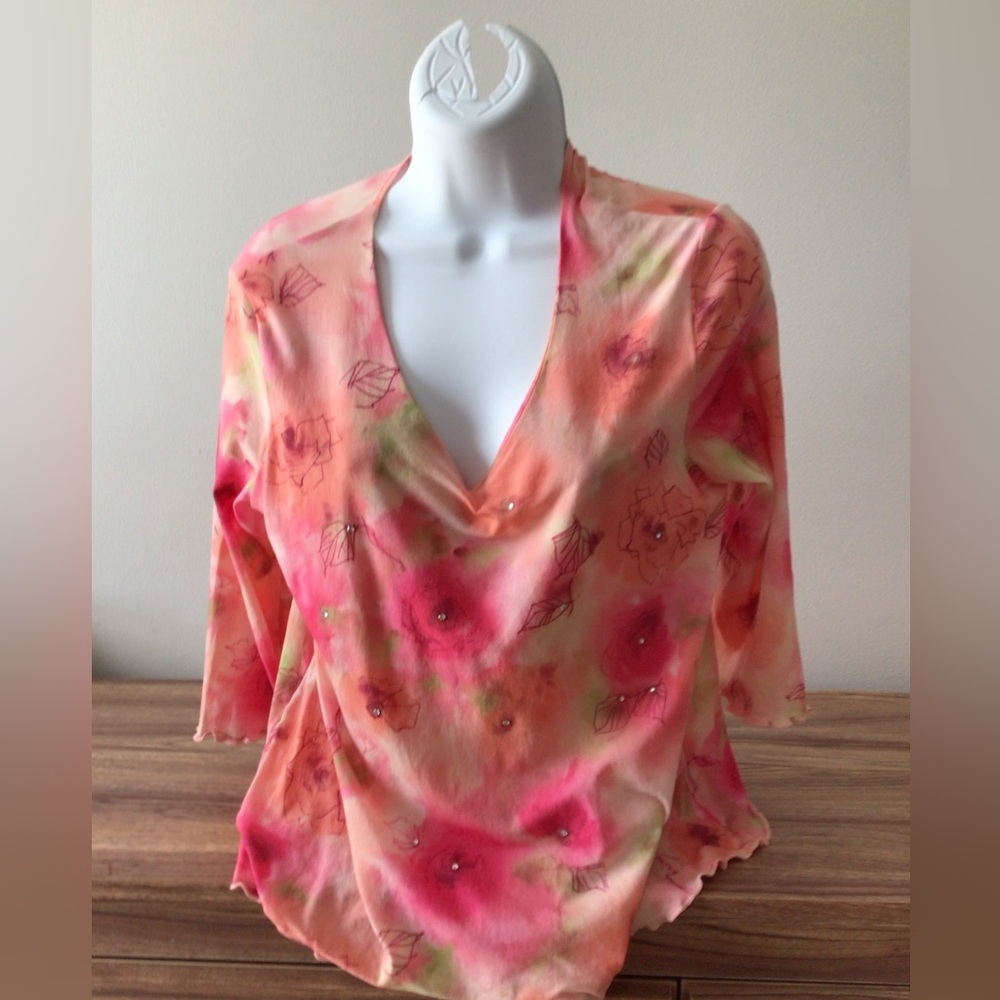 Y2K 2000s Boho Pink Orange Floral Barbie McBling Preppy Barbie Shirt Size S